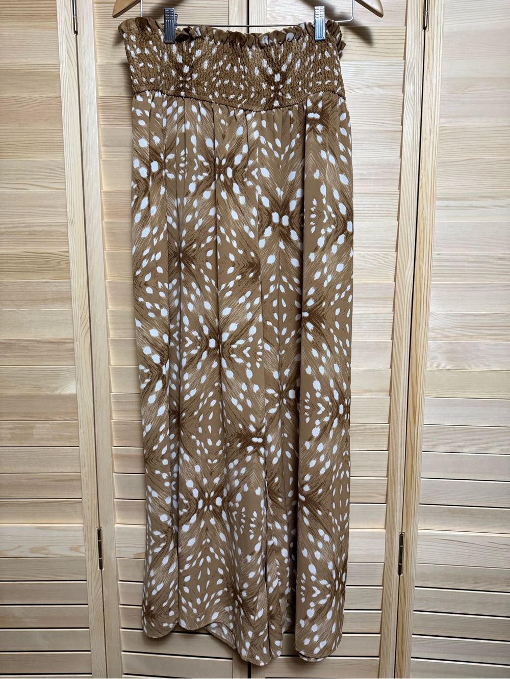 Simple Brown and White Smocked-Waist Palazzo Pants